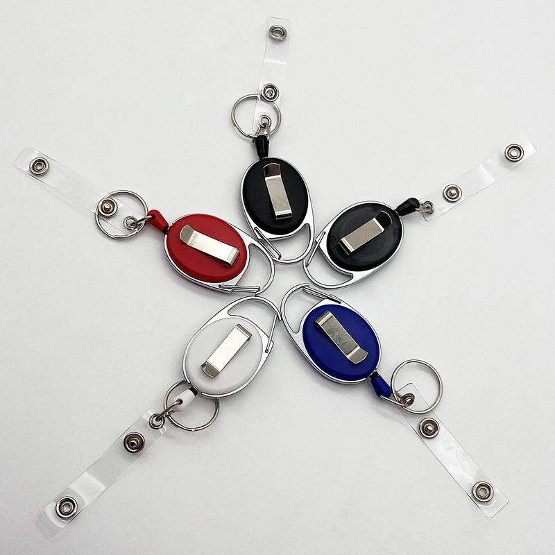 Heavy duty oval yoyo retractable customized 5 colors nurse badge reel easy-pull buckle ID card badge holder reels with belt clip